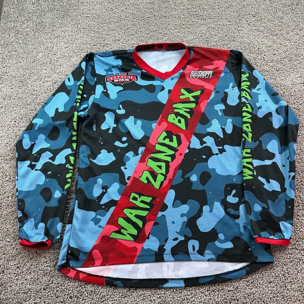 Air Kontrol Cycling Jersey Mens L Blue Camouflage BMX War Zone Long Sleeve